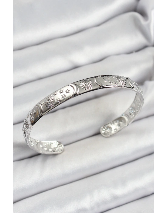 ® Pirinç Gümüş Renk İşlemeli Altı Açık Bileklik