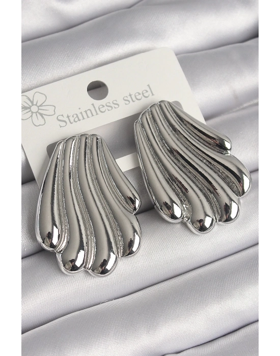 Pirinç Gümüş Renk İşlemeli İstiridye Model Kadın Küpe