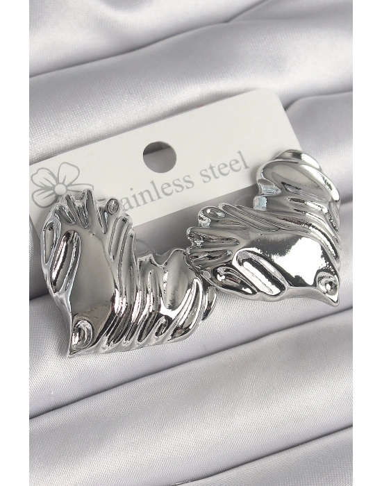 Pirinç Gümüş Renk İşlemeli Kalp Model Kadın Küpe