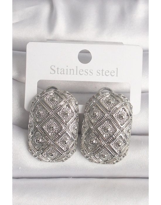 ® Pirinç Gümüş Renk Motif İşlemeli Kadın Küpe