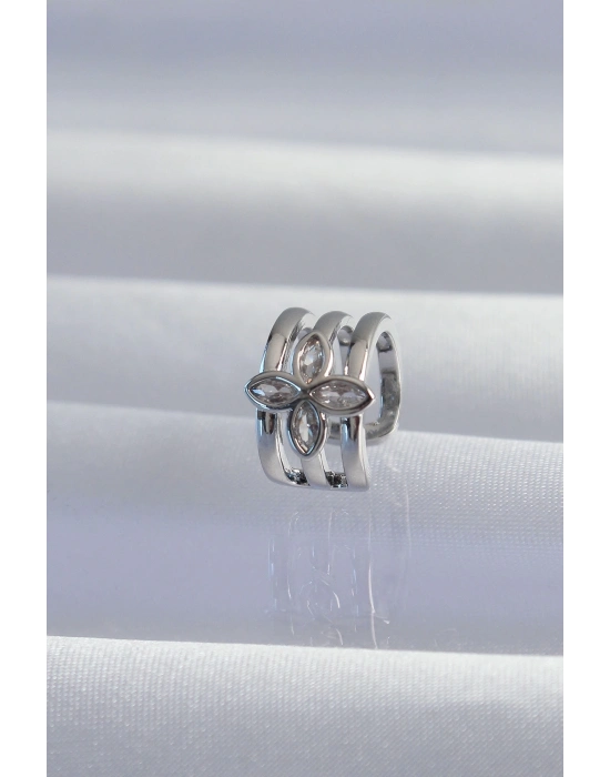 Pirinç Gümüş Renk Yonca Earcuff Küpe