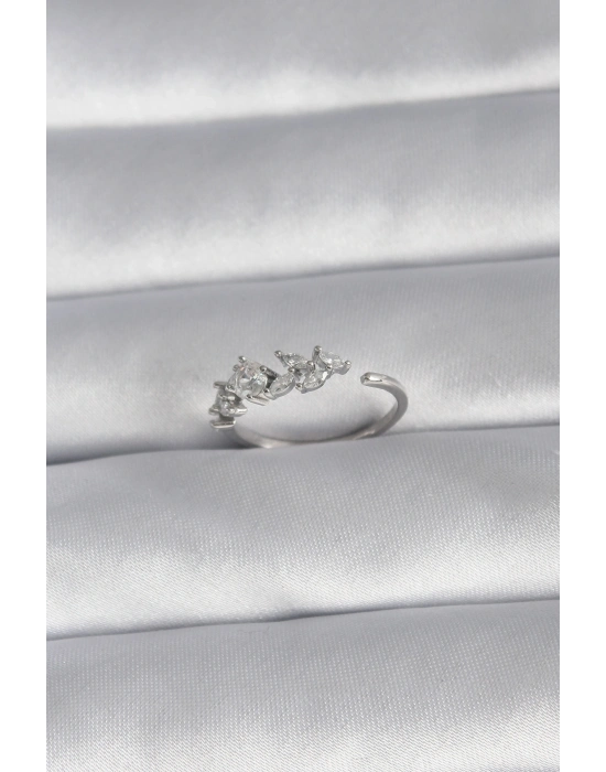 ® Pirinç Gümüş Renk Zirkon Taşlı Çiçek Model Kadın Yüzük