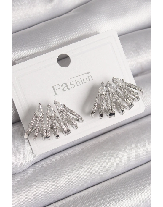 ® Pirinç Gümüş Renk Zirkon Taşlı Deniz Kabuğu Model Kadın Küpe