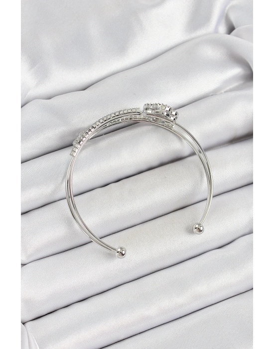 ® Pirinç Gümüş Renk Zirkon Taşlı Yonca Model 2li Kadın Bileklik