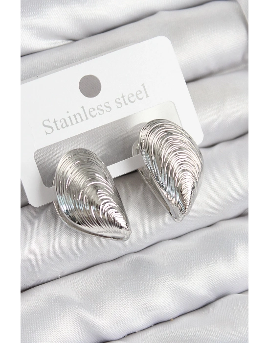 ® Pirinç İstiridye Model Gümüş Renk Kadın Küpe