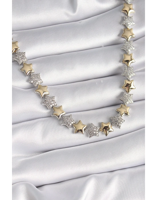 ® Pirinç Mix Renk Zirkon Taşlı Yıldız Model VIP Exclusive Seri Kadın Kolye