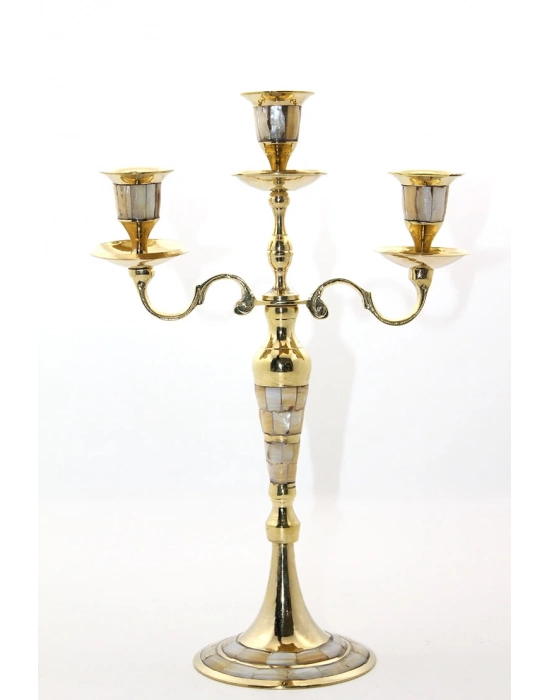 Pirinç Sedefli 3lü Şamdan Model 1