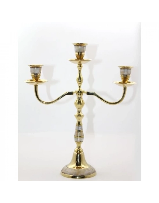 Pirinç Sedefli 3lü Şamdan Model 2