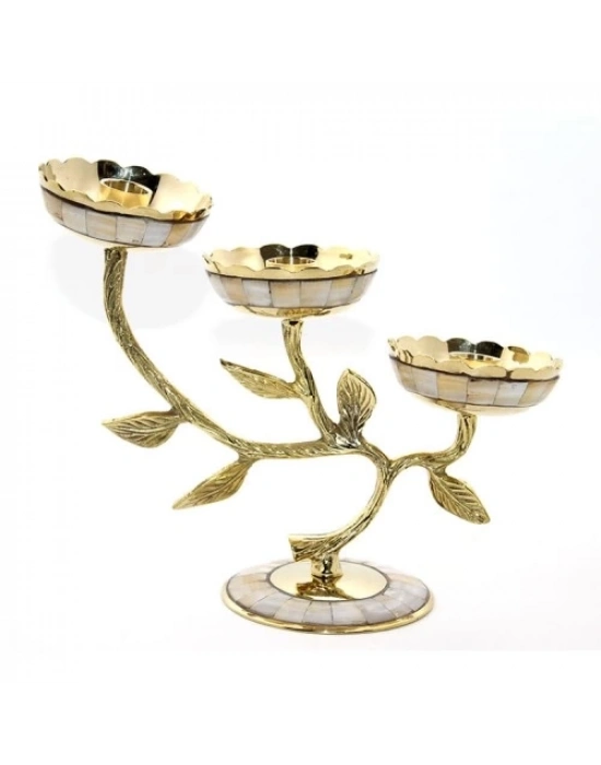 Pirinç Sedefli 3lü Şamdan Model 4