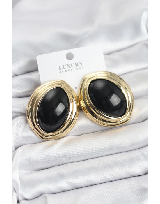 Pirinç Siyah Badem Model Vintage Gold Kadın Küpe