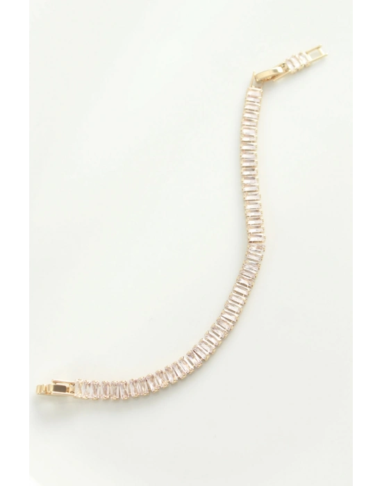 Pirinç Zirkon Taşlı Gold Renk Su Yolu Bileklik