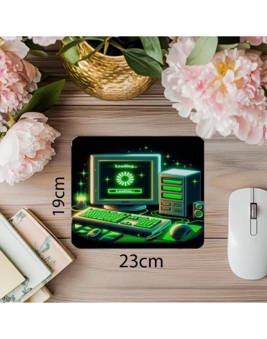 Pixel Art Bilgisayar Temalı Gamer Mousepad - 19x23 cm 2 mm Dikdörtgen İthal Baskılı Mouse Pad