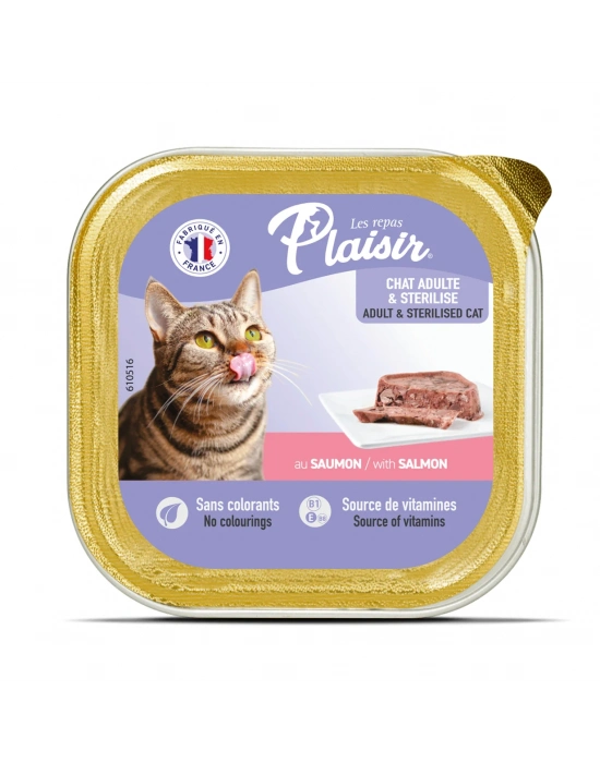 Plaisir Somon Balıklı Pate Kısırlaştırılmış ve Yetişkin Kedi Yaş Maması 100 Gr