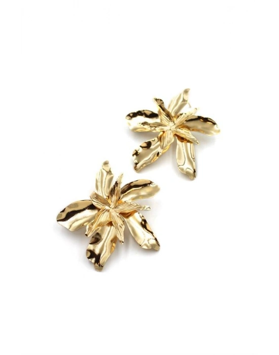 Plaka Yaprak Küpe - Altın