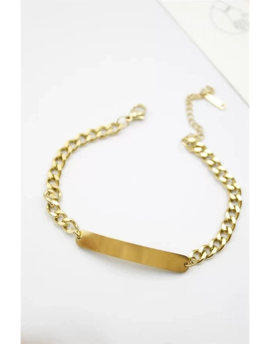 Plaka Zincir Bileklik - Altın