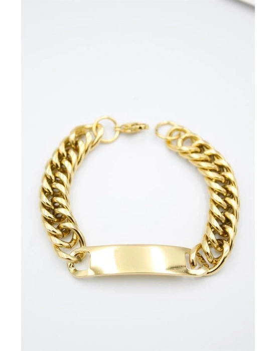 Plaka Zincir Bileklik - Altın