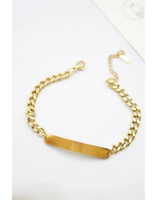 Plaka Zincir Bileklik - Altın