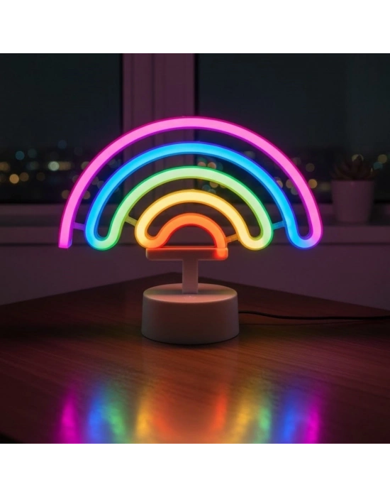 ® Plastik Gökkuşağı Neon LED Işık – Dekoratif Renkli Masaüstü ve Ambiyans Aydınlatması