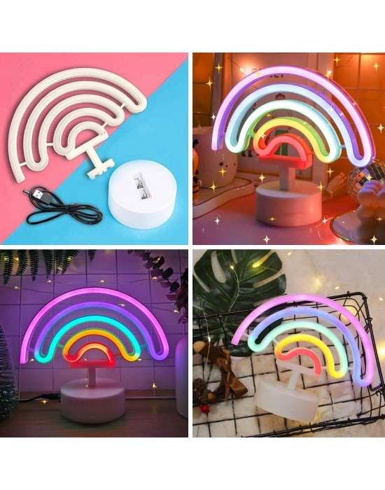 ® Plastik Gökkuşağı Neon LED Işık – Dekoratif Renkli Masaüstü ve Ambiyans Aydınlatması
