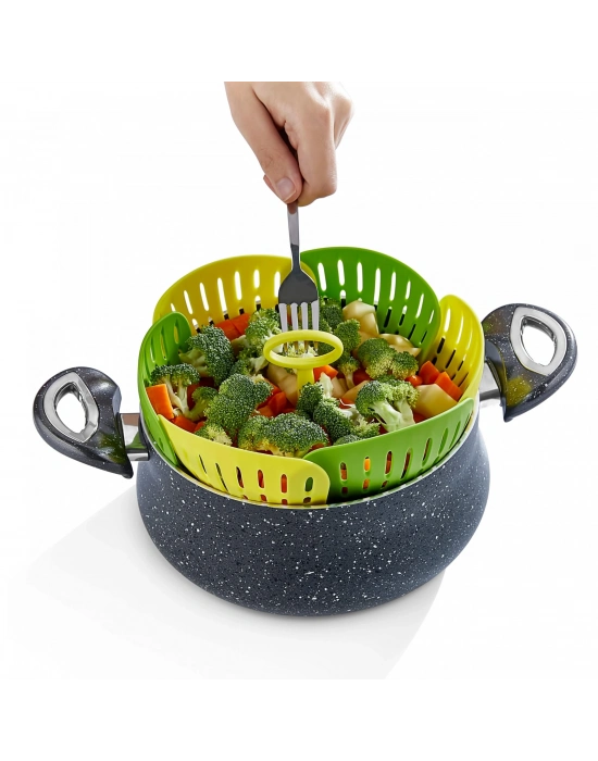 Plastik Katlanır Buharda Pişirme Aparatı Sağlıklı Haşlama Sepeti