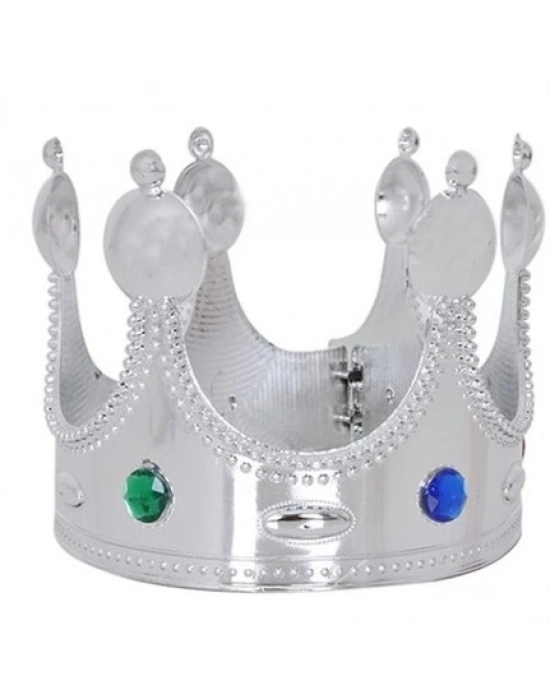 Plastik Kral Tacı Gümüş Renk Çocuk Boy 45 Cm