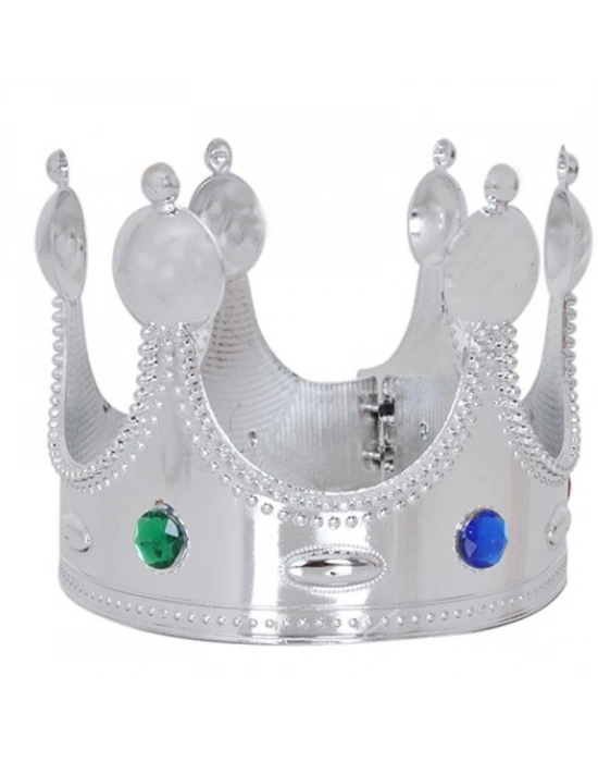 Plastik Kral Tacı Gümüş Renk Yetişkin 55 Cm
