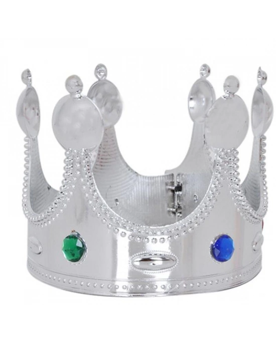 Plastik Kral Tacı Gümüş Renk Yetişkin 55 cm