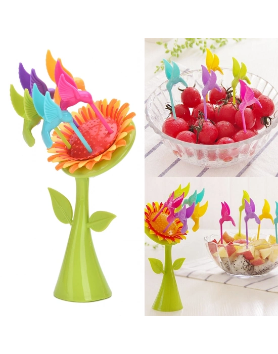 Plastik Meyve Çatal Ayçiçeği 5 Kuşlar Çatal Set