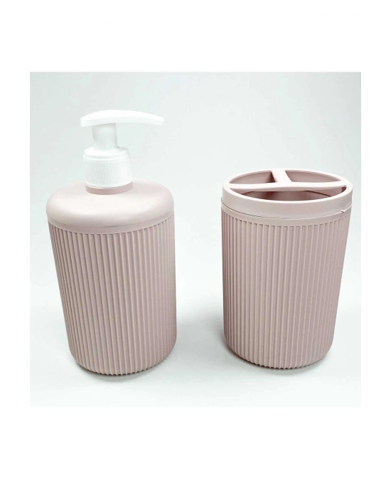 Plastik Sıvı Sabunluk ve Diş Fırçalık Set Renk Pudra