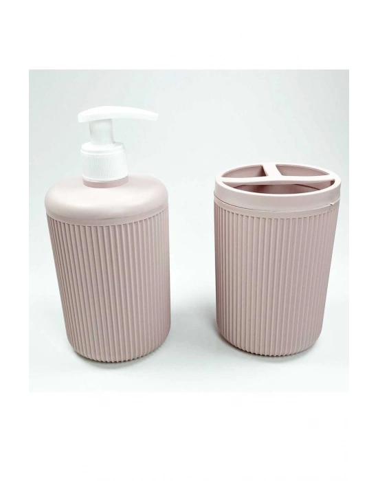 Plastik Sıvı Sabunluk ve Diş Fırçalık Set Renk Pudra