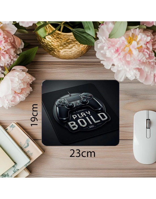 Play Bold Yazılı Modern Gamer Mousepad - 19x23 cm 2 mm Dikdörtgen İthal Baskılı Mouse Pad