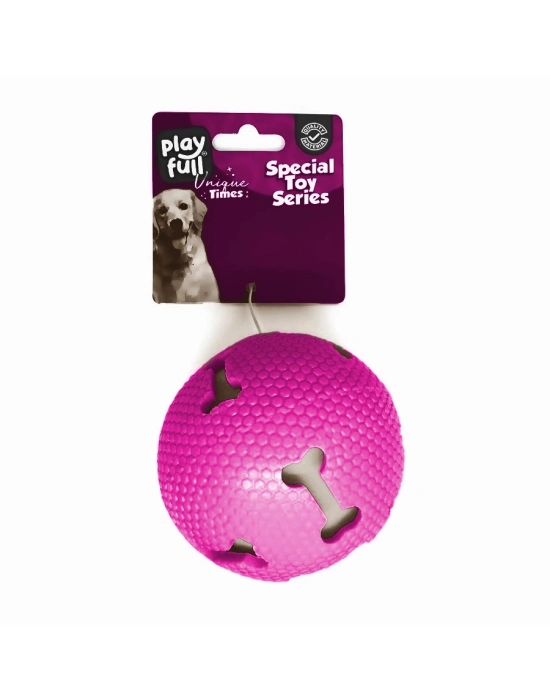 Playfull Işıklı Kemik Desenli Plastik Top Köpek Oyuncağı 7,5 Cm Pembe