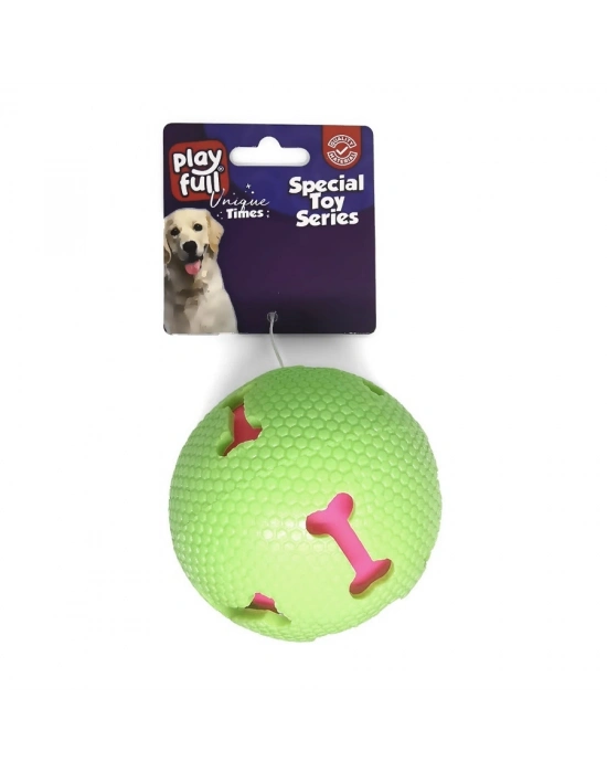 Playfull Işıklı Kemik Desenli Plastik Top Köpek Oyuncağı 7,5 Cm Yeşil