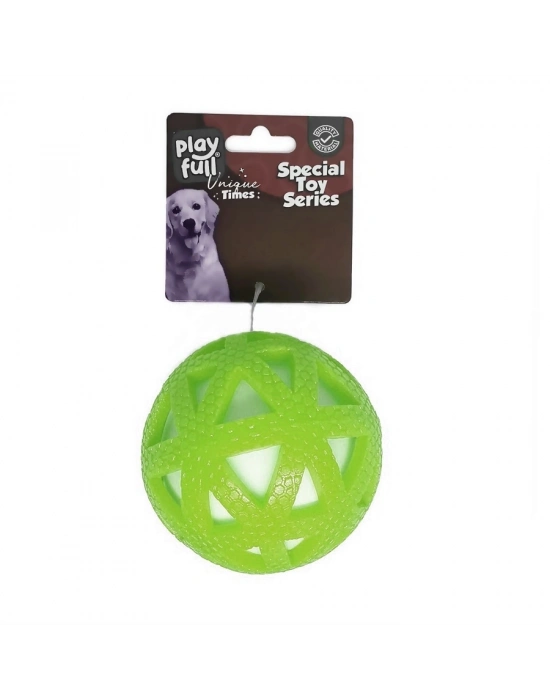 Playfull Işıklı Üçgen Desenli Plastik Top Köpek Oyuncağı 7,5 Cm Yeşil