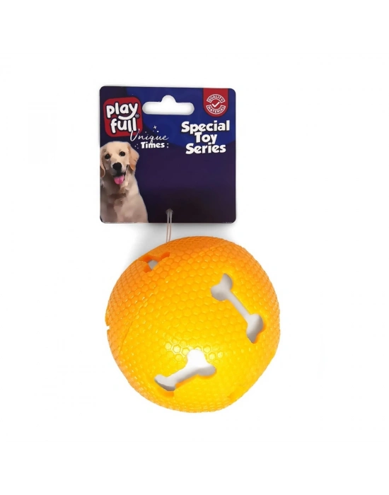 Playfull Sesli Kemik Desenli Plastik Top Köpek Oyuncağı 7,5 Cm Turuncu