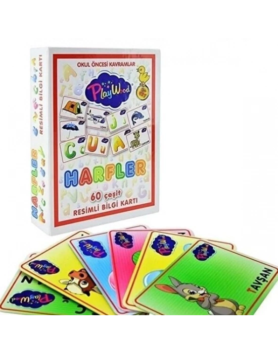 PlayWood Eğitici Resimli Bilgi Kartları Harfler 26