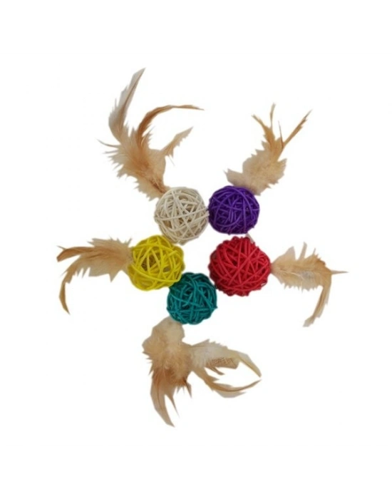 Polo Kedi Oyuncağı Renkli Hasır Toplar 4*13 cm