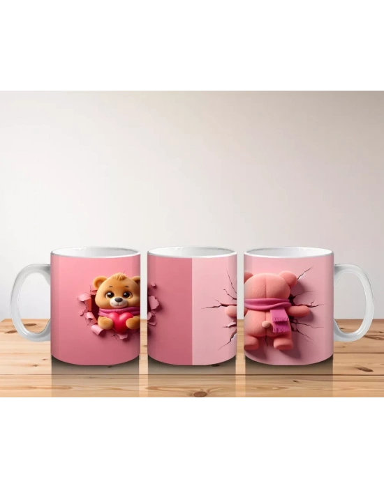 Ponponlu Bere Desenli Şirin Ayıcık Figür – Baskılı Kahve Kupası