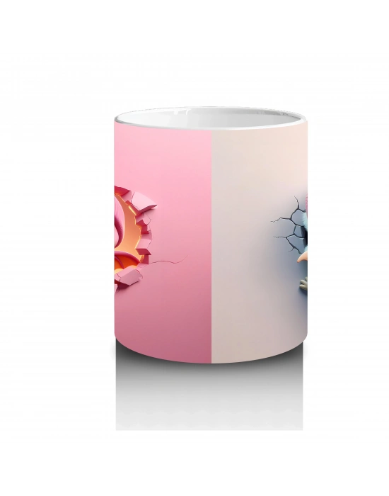 Ponponlu Pembe Kostümlü Kız Maskot ve Şapkalı Figür – Baskılı Kahve Kupası