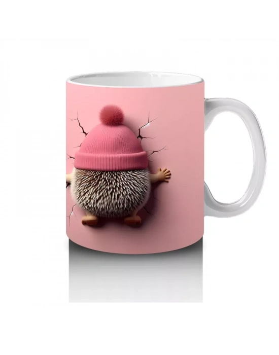 Ponponlu Şapkalı Maskot Kız ve Örgü Bere Figürü – Baskılı Kahve Kupası