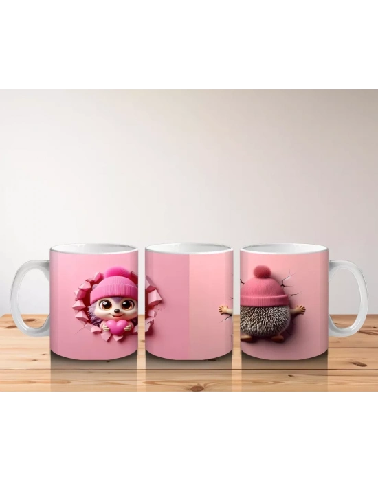 Ponponlu Şapkalı Maskot Kız ve Örgü Bere Figürü – Baskılı Kahve Kupası