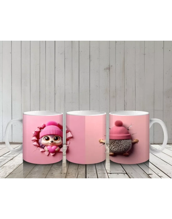 Ponponlu Şapkalı Maskot Kız ve Örgü Bere Figürü – Baskılı Kahve Kupası