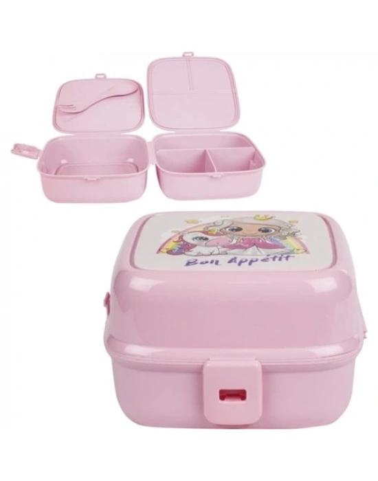 Porky Lol Desenli 4 Bölmeli Çatallı Beslenme Kabı - Diyet Kabı