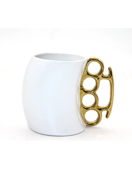 Porselen Muşta Tasarımlı Kupa Bardak Beyaz Renk