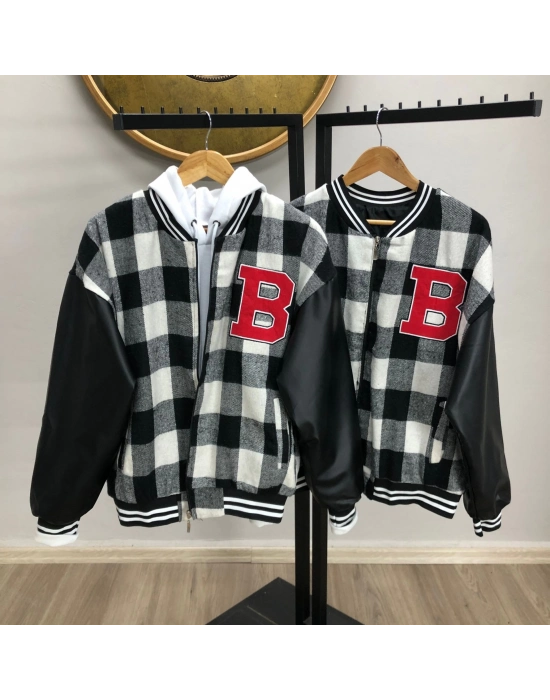 Pötikare Desen Harf Nakışlı Kolej Ceket - Siyah