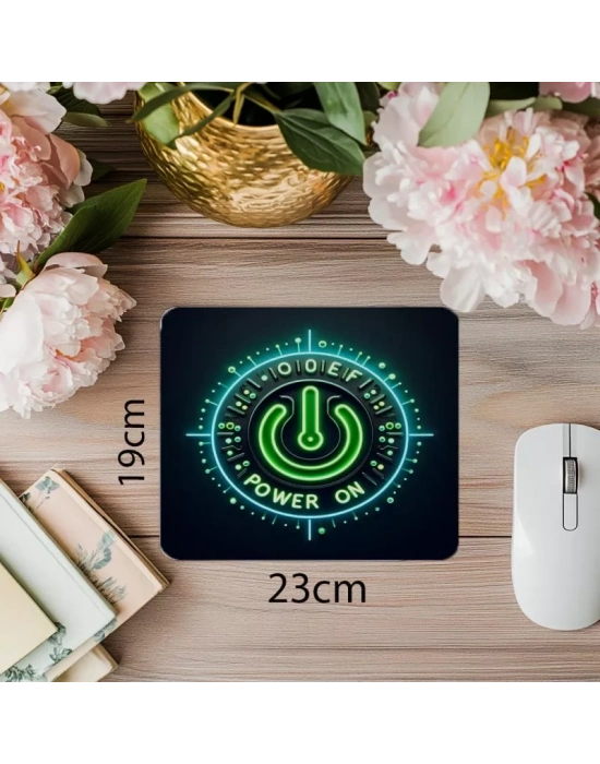 Power ON Yazılı Neon Tuşlu Mousepad - 19x23 cm 2 mm Dikdörtgen İthal Baskılı Mouse Pad