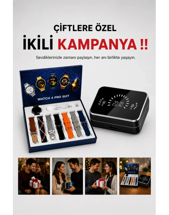 Powerbank Aynalı Bluetooth Kulaklık Ve Akıllı Saat Seti ANC Özelliği Dokunamatik