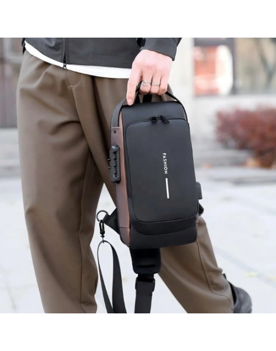 Powerbank Destekli Erkek Ön Göğüs Çantası