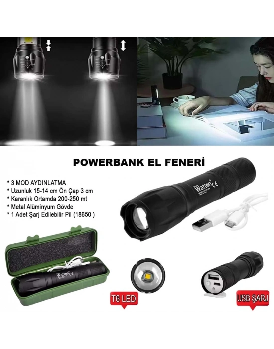 Powerbank Özellikli Uzun Menzilli El Feneri Wt-039
