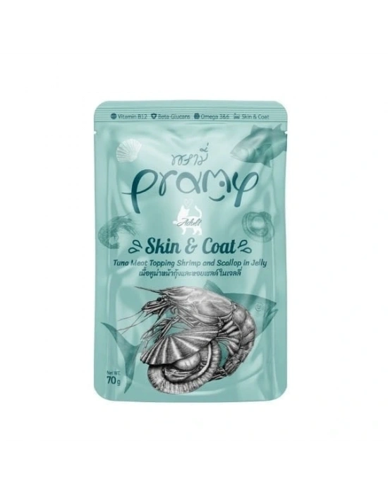Pramy Jöle İçinde Karidesli Deniz Taraklı ve Ton Balıklı Pouch Yetişkin Konserve Kedi Maması 1 Adet 70 Gr